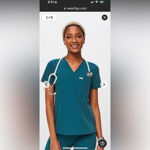 FIGS Technical Collection Catarina One Pocket Scrub Top In Carribean Blue